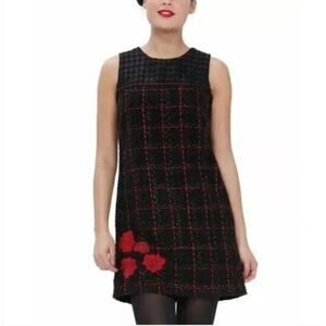 DESIGUAL Sleeveless Wool Blend Boucle Sheath Dress Red Black Spain 42 US 10 12 V